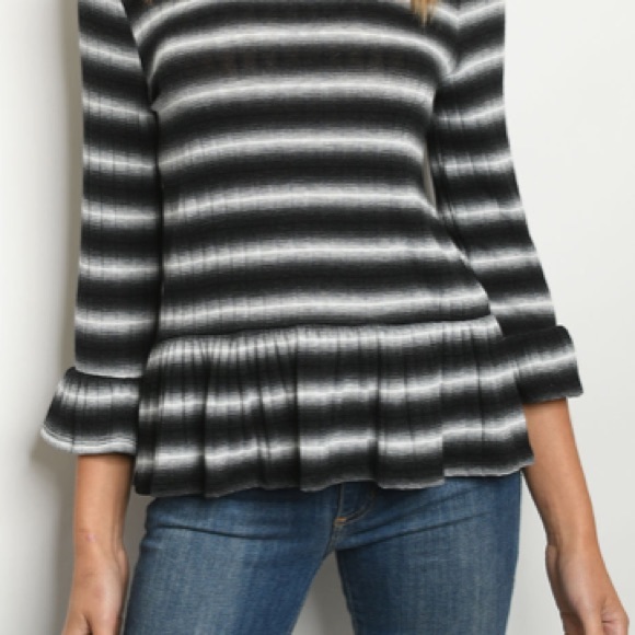 Black & White Stripe Peplum Top - Picture 9 of 9